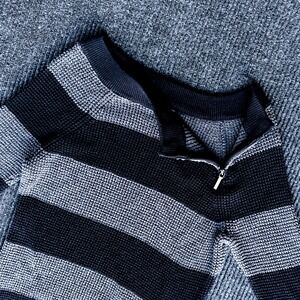 Chaps Asymmetrical 1/4 Zip Pullover Striped Cotton Sweater Waffle-Knit Med Bold‎